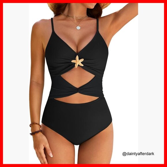 Nylon Blend One Piece Swimsuit Tummy Control Adjustable Straps